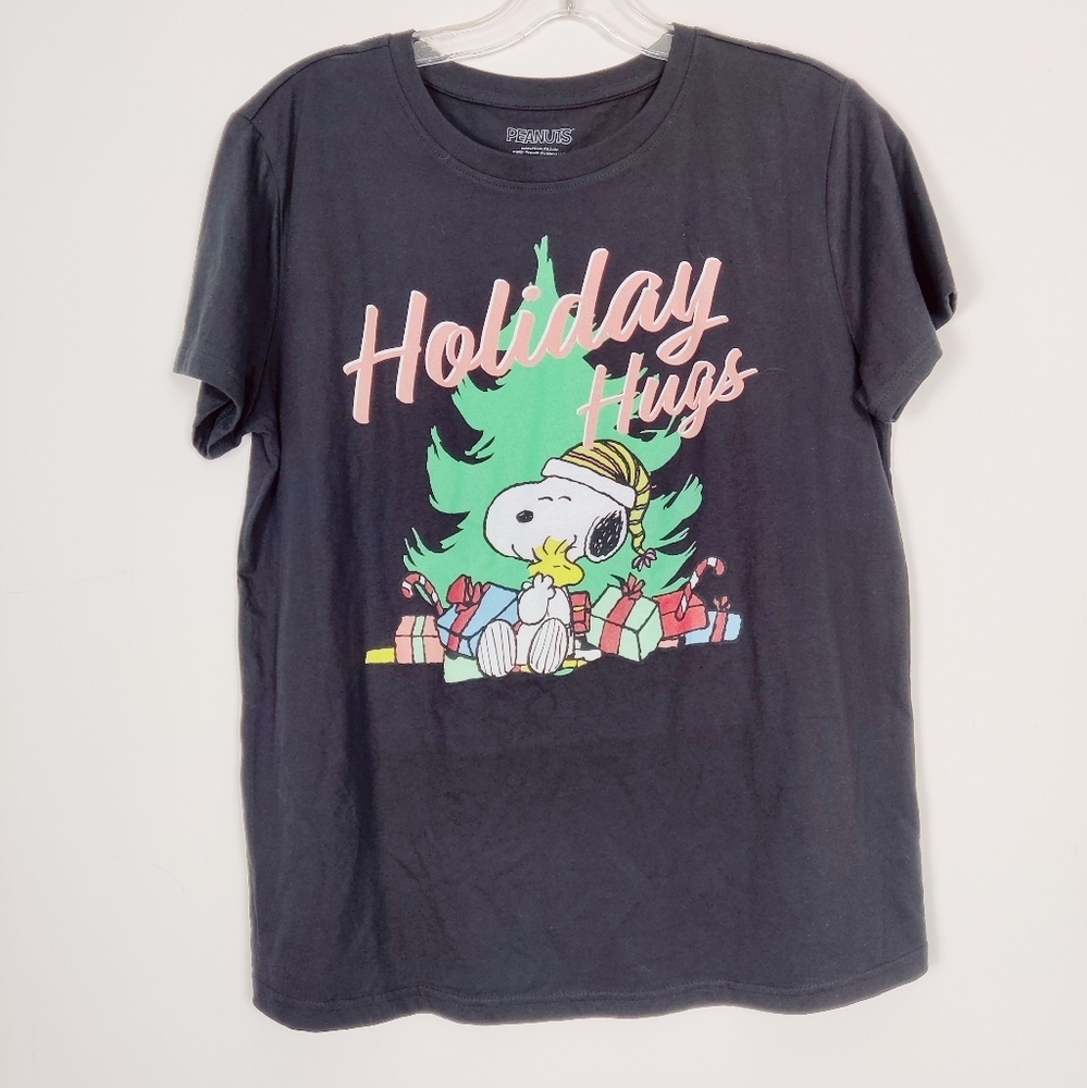 Peanuts Holiday Hugs Men's Christmas T-shirt Black Size 1XL Unisex Cotton Blend